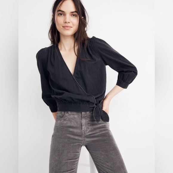 Madewell Tops - NWT Madewell Wrap Top in Black Denim
